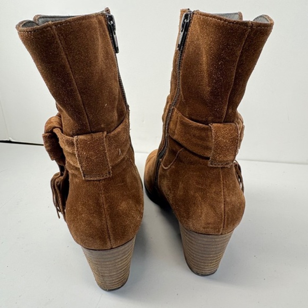 Paul Green Womens Ankle Boots UK 4.5 US 7 Brown Suede Tassel Tie Side Zip Heeled - Picture 5 of 8
